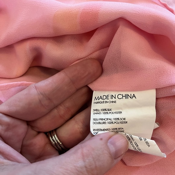 Club Monaco Silk Amirra midi dress striped pink orange tent high neck tie 4 - Picture 6 of 10